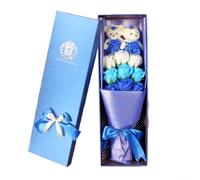 Bouquet di 9 rose aromatiche di sapone a forma di orso, in una bella scatola di presentazione, perfetto per espressioni sentite (blu)