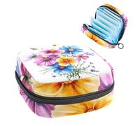 Bouquet di acquerelli con graziosi fiori di campo, borsa portaoggetti per assorbenti igienici, grande sacchetto mestruale con cerniera, borsa per assorbenti mestruali, per ragazze e donne