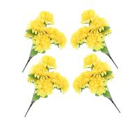 Bouquet di Crisantemi Artificiali Funebri Gialli in Tessuto, 4 Pezzi | Aspetto Realistico, Decorazione per Tomba e Lapide, Composizione Delicata, Uso Esterno al Cimitero