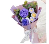 Bouquet di fiori all'uncinetto, 9.1x13.8 Fiori all'uncinetto realistico bouquet, falsa rosa margherita a maglia per San Valentino per la festa della mamma per il matrimonio decorazioni per la c