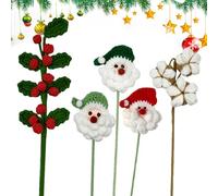 Bouquet Di Fiori All'uncinetto,Pianta Simulata In Cotone Con Babbo Natale Per Lavorazione A Maglia,5 Pezzi Bouquet Fiori a Maglia Handmade | Per Decorazioni Per Natale, Per L'Ufficio, Per La Casa, Per