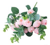 Bouquet di fiori artificiali realistici con rosa di eucalipto e camelia per matrimoni, ricevimenti, decorazione per la casa (rosa)