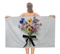 Bouquet di fiori di campo con un nastro nero telo mare in microfibra senza sabbia, asciugamano grande da doccia multiuso assorbente per bagno piscina 130 x 80 cm