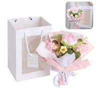 Bouquet di fiori fatto a mano all'uncinetto, e rosa bianca con fiori a sbuffo, composizione floreale artificiale, regalo decorativo finto per la casa
