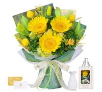 Bouquet di Girasoli con Vaso, Fiori Bouquet Eterni, Fiori Preservati Reali, Regali per Donna, Moglie, Fidanzata, Regali per Lei per Compleanno, Anniversario, Festa della Mamma (Girasole)