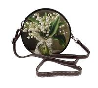 Bouquet di Lily-Of-The-Valley, borsa a tracolla rotonda da donna, in pelle