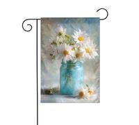 Bouquet di margherite in vecchio barattolo blu bandiera da giardino 30 x 45 cm verticale su entrambi i lati casa colonica vacanze decorazioni esterne bandiera cortile
