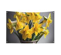 Bouquet di narcisi con 4 occhielli, bandiere su un lato in poliestere resistente, striscioni resistenti alle intemperie per dormitori, feste, riprese, festival, decorazione 89 x 150 cm