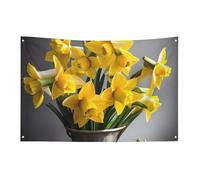 Bouquet di narcisi con 4 occhielli, bandiere su un lato in poliestere resistente, striscioni resistenti alle intemperie per dormitori, feste, riprese, festival, decorazione 119,4 x 178 cm