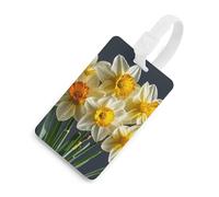 Bouquet di narcisi etichette per bagagli con carta d'identità, etichette resistenti per borse da viaggio, etichette impermeabili per valigie, zaini e custodie da viaggio, stile bianco