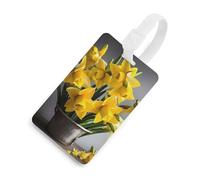 Bouquet di narcisi etichette per bagagli con carta d'identità, etichette resistenti per borse da viaggio, etichette impermeabili per valigie, zaini e custodie da viaggio, stile bianco