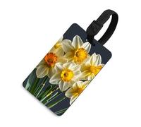 Bouquet di narcisi etichette per bagagli con carta d'identità, etichette resistenti per borse da viaggio, etichette impermeabili per valigie, zaini e custodie da viaggio, stile nero