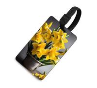 Bouquet di narcisi etichette per bagagli con carta d'identità, etichette resistenti per borse da viaggio, etichette impermeabili per valigie, zaini e custodie da viaggio, stile nero