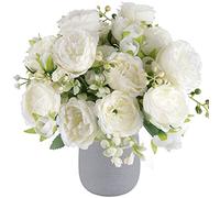 Bouquet di peonie artificiali in seta, bouquet di peonie finte bianche, 4 fasci di composizioni floreali, decorazione per casa colonica, bohémien, centrotavola per matrimoni, fiori finti in plastica,