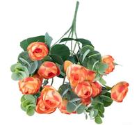 Bouquet di rose artificiali, camelia di eucalipto in seta, decorazione per la casa, 30 cm, colore: arancione