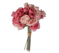 Bouquet di rose artificiali con aspetto realistico per la decorazione della casa, matrimonio e ufficio, in tessuto di seta, 31 x 15 x 10 cm, bianco, rosa chiaro (rosa scuro)