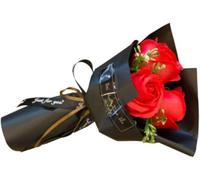 Bouquet di rose artificiali rosse con 3 teste di petali di fiori di sapone, regali di San Valentino per donne, migliori amiche e fidanzate, compleanni, Natale, San Valentino da figlia marito, fiori