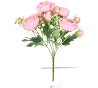 Bouquet di rose peonia in seta bianca 30 cm con fiori e boccioli realistici 6 cm