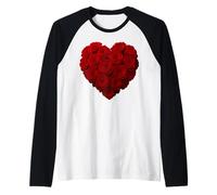 Bouquet di Rose Rosse a Forma di Cuore Romantico Floreale botanico Maglia con Maniche Raglan
