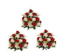 Bouquet di rose rosse in plastica e tessuto di seta con texture naturalistica e accenti di foglie verdi per lo styling di interni tutto l'anno (2)