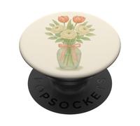 Bouquet di tulipani acquerello in barattolo di vetro con fiocco PopSockets PopGrip Adesivo