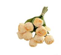 Bouquet di tulipani artificiali a 9 teste con bordi bruciati, progettato per composizioni floreali di nozze, oggetti di scena fotografici e uso decorativo duraturo (giallo latte)