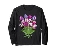 Bouquet di tulipani carini viola, bianchi e blu primaverili floreali Maglia a Manica