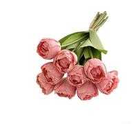Bouquet di tulipani in seta artificiale con dettagli sul bordo bruciato, con 9 teste per uso nuziale, decorazione della casa e da utilizzare come accessorio fotografico tutto l'anno (rosa scuro)