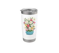 Bouquet floreale in un vaso blu Bicchiere termico in acciaio inox doppia parete