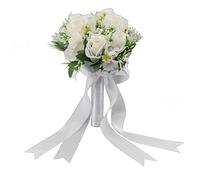 Bouquet nuziali seta fiori falsi artificiali per la festa del matrimonio sposa casa e chiesa (Bianco)