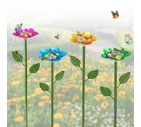 Bourske Abbeveratoio per api da giardino, set di 4 fiori d'api in metallo con ciottoli naturali come luogo di atterraggio per api, mangime per api e farfalle, abbeveratoio per insetti, balcone