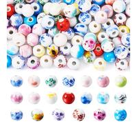 Boutigem 100 perline in porcellana a forma di fiore, 10 mm, colorate, dipinte floreali, rotonde, sfuse, perline distanziali per la creazione di gioielli, collane, bracciali, orecchini, decorazioni per