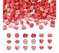 Boutigem 270 perline per San Valentino, a forma di cuore, in argilla polimerica, con rosa rossa, per braccialetti fai da te, collane, orecchini, creazione di gioielli