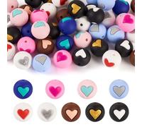 Boutigem 45 perline rotonde in silicone con motivo a cuore, 15 mm, perline sfuse in gomma sfuse per la creazione di collane, bracciali e gioielli