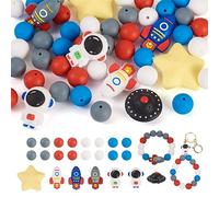 Boutigem 48 perline in silicone di colori misti, rotonde, stelle, astronauti, razzi, dischi volanti, perline per gioielli fai da te