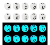 Boutigem 50 perline cubiche in silicone con lettere vocali, 12 mm, luminose, si illuminano al buio, per gioielli fai da te e artigianato