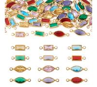 Boutigem 60 ciondoli a forma di occhio di cavallo, 12 stili, colorati, rettangolari, con cristalli, connettori a doppio anello, per la creazione di gioielli e braccialetti fai da te