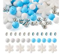 Boutigem 65 perline rotonde in silicone a forma di fiocco di neve, perline sfuse in gomma con strass di vetro, perline distanziali per la creazione