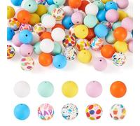 Boutigem 76 perline rotonde in silicone da 15 mm sfuse colorate perline focali in silicone a pois perline in gomma per braccialetto portachiavi gioielli decorazione penna