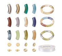 Boutigem Kit per la creazione di braccialetti a tubo curvo grosso, 80 pezzi, perline distanziali in acrilico, filo elastico di cristallo, per la creazione di braccialetti estivi da spiaggia
