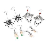 Boutigem Set di 4 paia di orecchini per Halloween, a forma di teschio di ragno, pipistrello, in lega con orecchini in acciaio inossidabile, carini per feste di Halloween, costumi cosplay, gioielli per