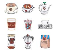 Boutigem Set di 9 spille smaltate a tema caffè, per zaino, set di spille da caffè, tazza da caffè, chicco di caffè, spilla da bavero in lega da 18-29 mm, per abbigliamento decorativo