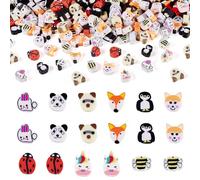 Boutigem Set di perline in argilla polimerica fatte a mano, a forma di ape, coccinella, volpe, coniglio, pinguino, panda, 80 g, per braccialetti fai da te, collane, gioielli
