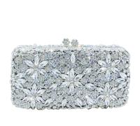 Boutique De FGG Borsa da sera da donna con fiocco di neve, da sposa, con fiore di cristallo, pochette da festa con strass, Argento, Mini