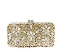 Boutique De FGG Borsa da sera da donna con fiocco di neve, da sposa, con fiore di cristallo, pochette da festa con strass, Oro e argento, Mini