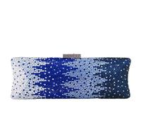 Boutique De FGG Borsa da sera lunga con strass per donne, pochette formale con strass da festa, borsa da sera in cristallo per matrimoni, Piccolo, Gradiente Blu