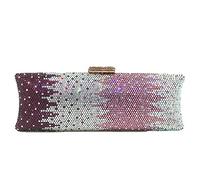 Boutique De FGG Borsa da sera lunga con strass per donne, pochette formale con strass da festa, borsa da sera in cristallo per matrimoni, Piccolo, Gradiente viola