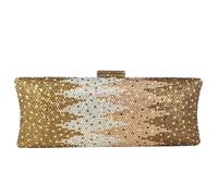 Boutique De FGG Borsa da sera lunga con strass per donne, pochette formale con strass da festa, borsa da sera in cristallo per matrimoni, Piccolo, Gradiente Oro