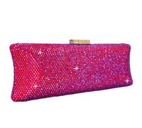 Boutique De FGG Borsa da sera lunga con strass per donne, pochette formale con strass da festa, borsa da sera in cristallo per matrimoni, Piccolo, Fucsia