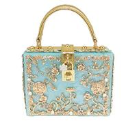 Boutique De FGG Borse a Spalla a Fiori Borsa a Scatola Acrilica per Donna Totes Borsa a Tracolla con Strass, M, Blu